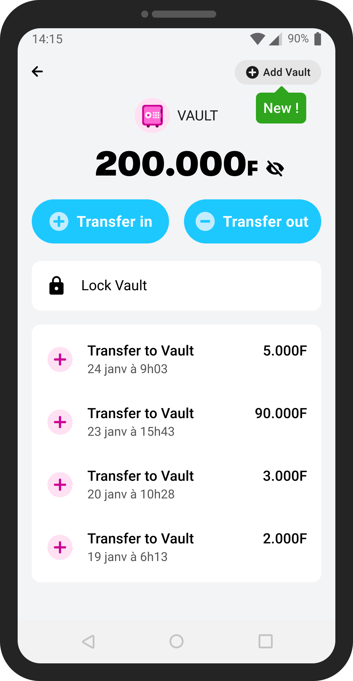 Multiple Vaults screen