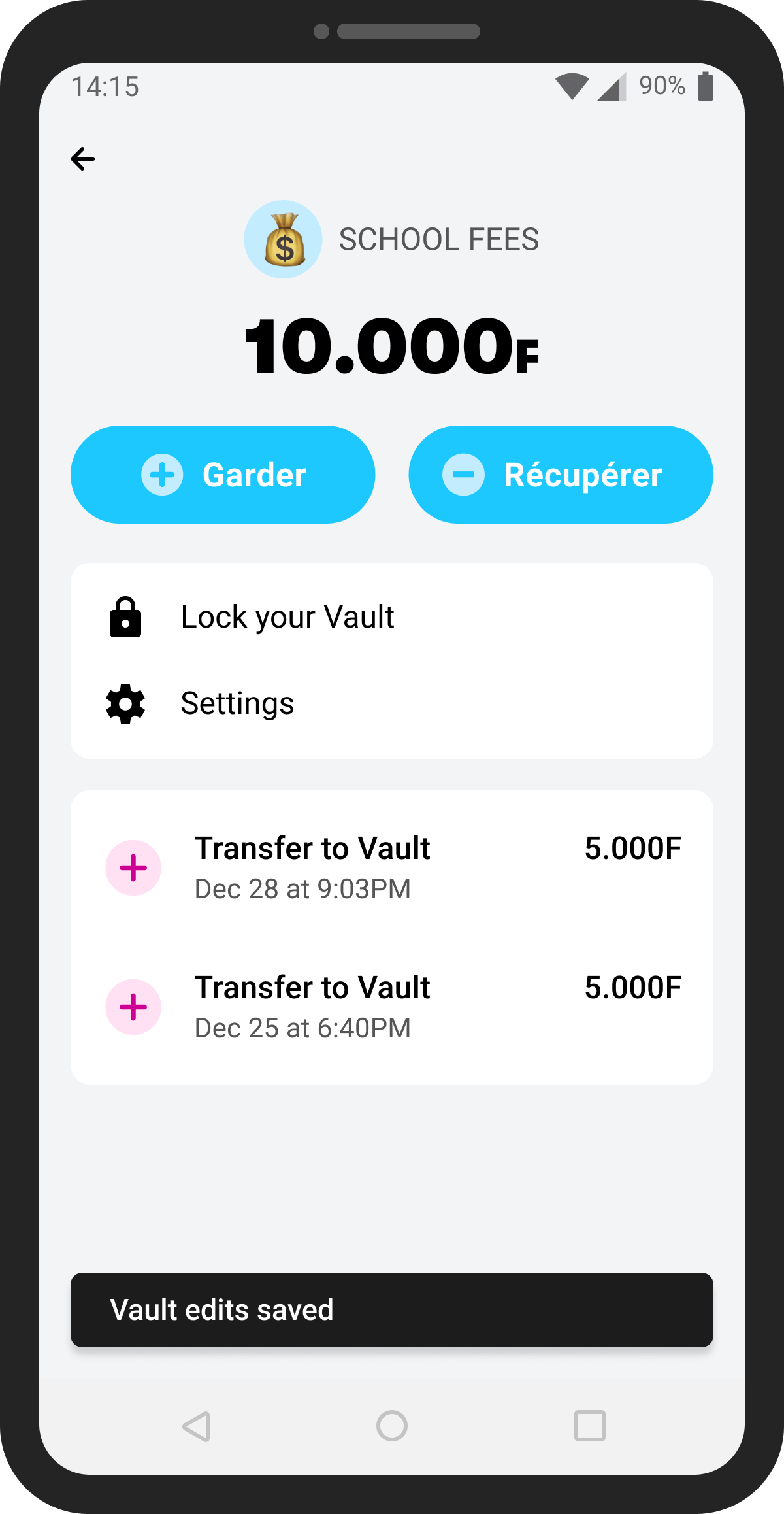 Multiple Vaults screen