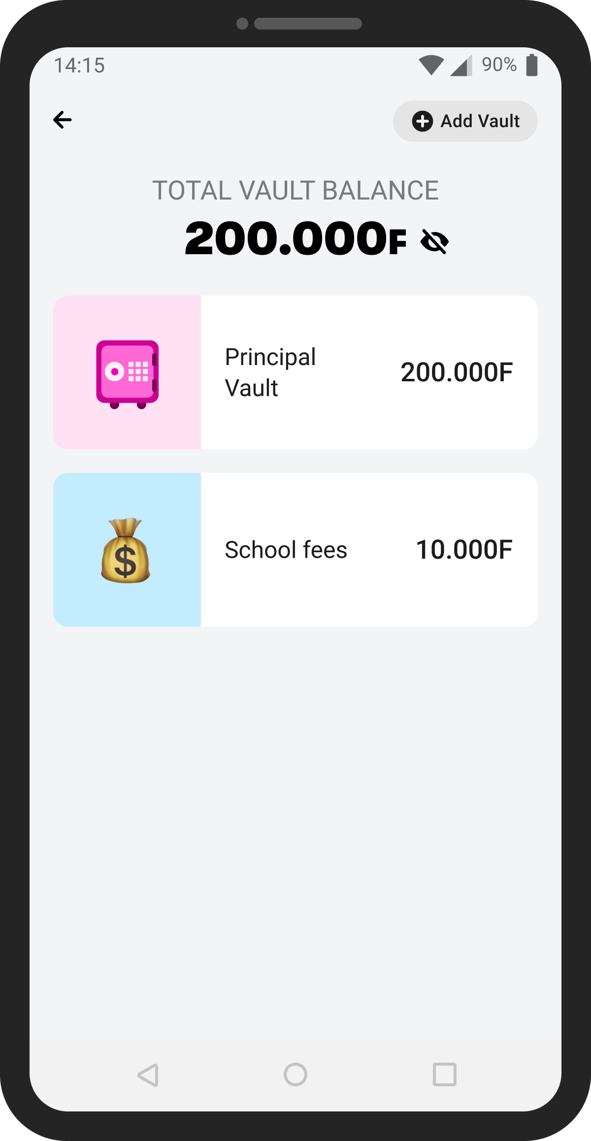 Multiple Vaults screen