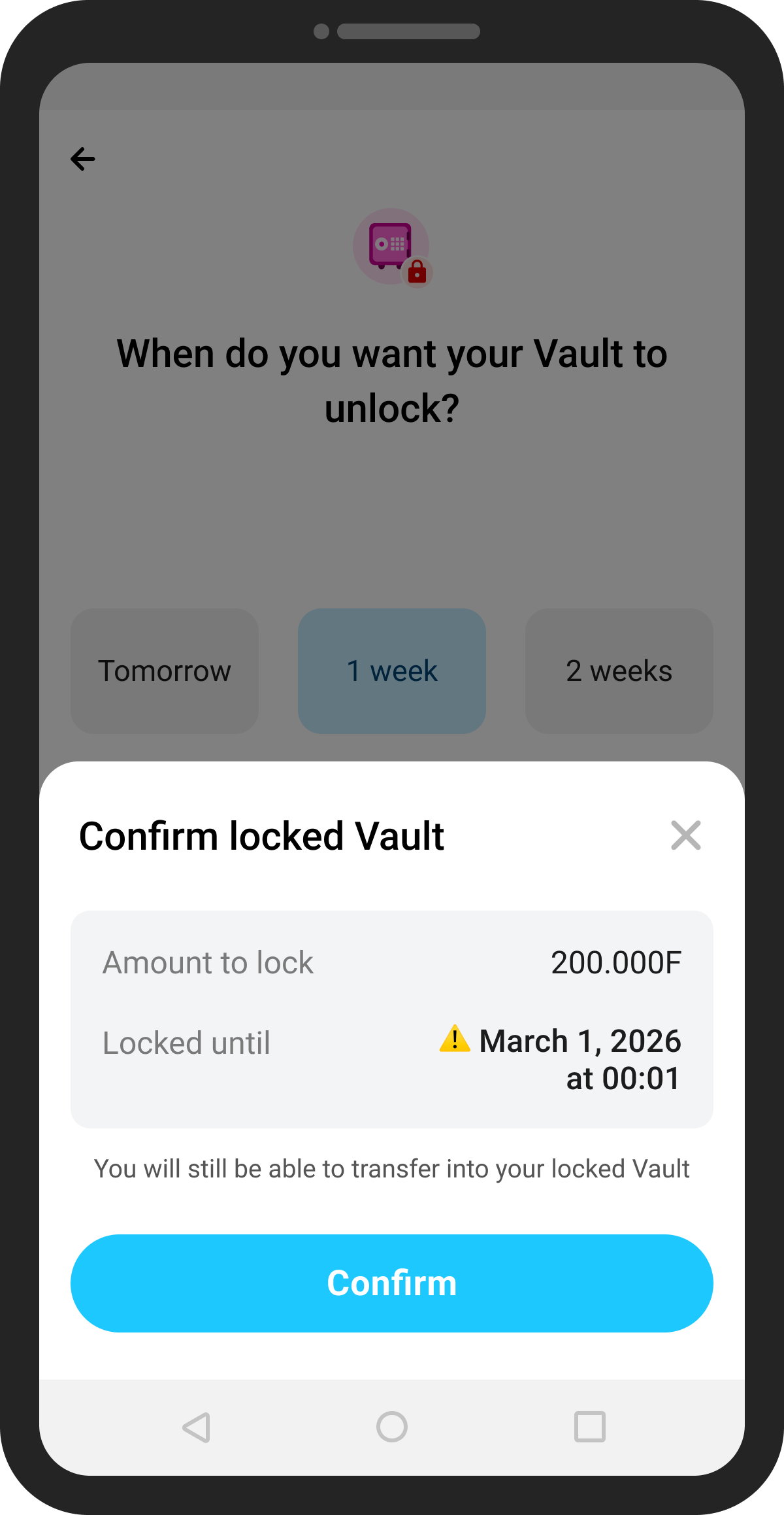 Locked Vault screen